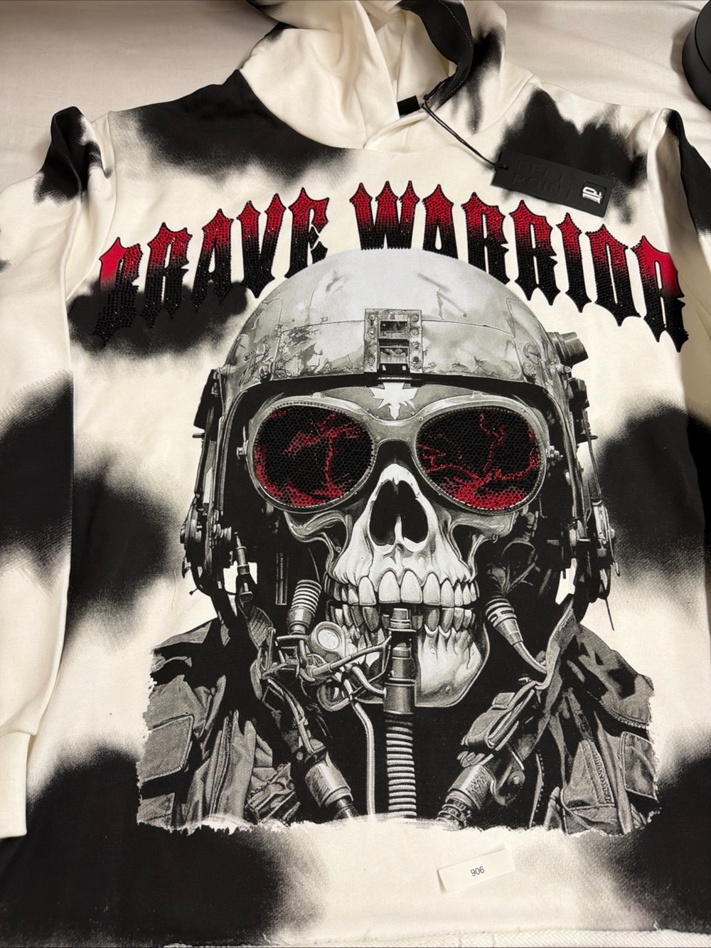 Brave Warrior Graphic Hoodie - Black & White with Red Accents